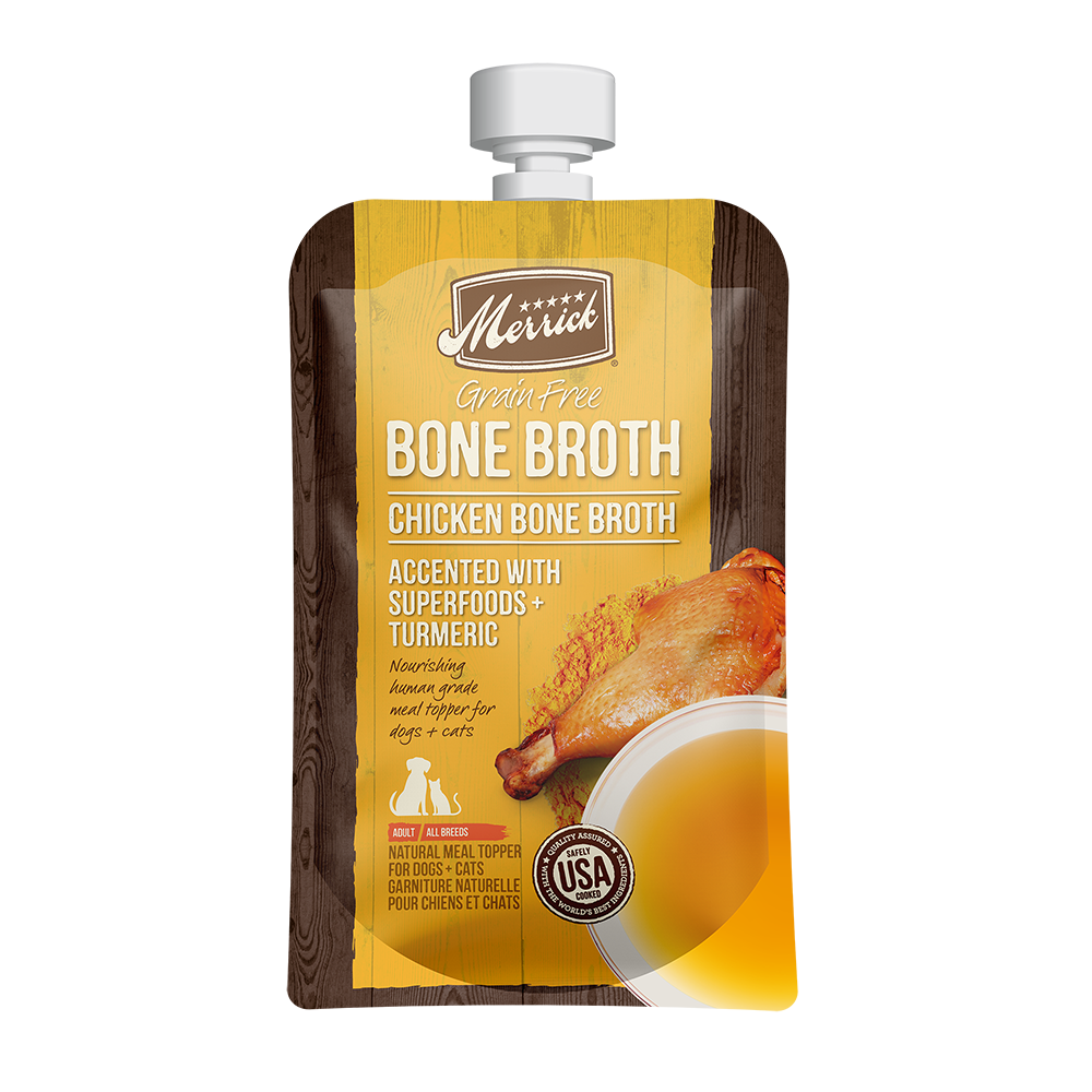Chicken Bone Broth Grain Free Dog Cat Food Topper Merrick Pet Care