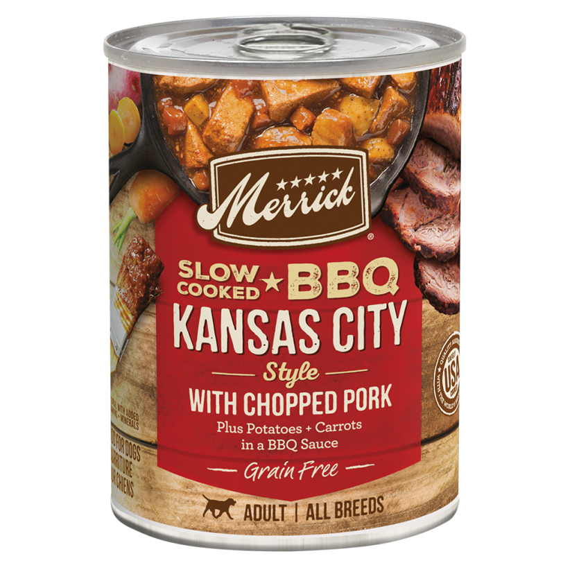 Merrick Grain-Free Wet Dog Food Slow-Cooked BBQ Kansas City Style with Chopped Pork Merrick Grain-Free Wet Dog Food Slow-Cooked BBQ Kansas City Style with Chopped Pork