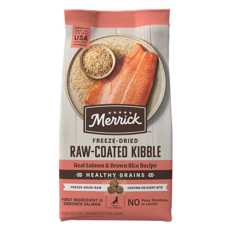 Healthy Grains Freeze-dried Raw-coated Kibble Real Salmon + Brown Rice Recipe - Front of bag