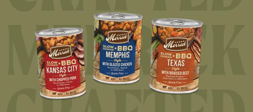 A group of Merrick slow cooked bbq canned food