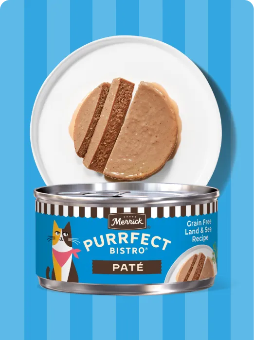 Merrick Purrfect Bistro Pate Land and Sea recipe package and product