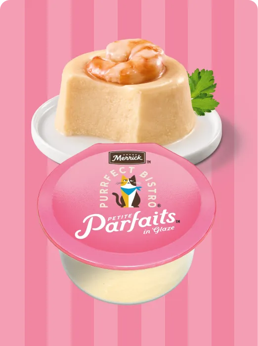 Merrick Purrfect Bistro Chicken Mousse with Whole Shrimp Petite Parfaits package and product