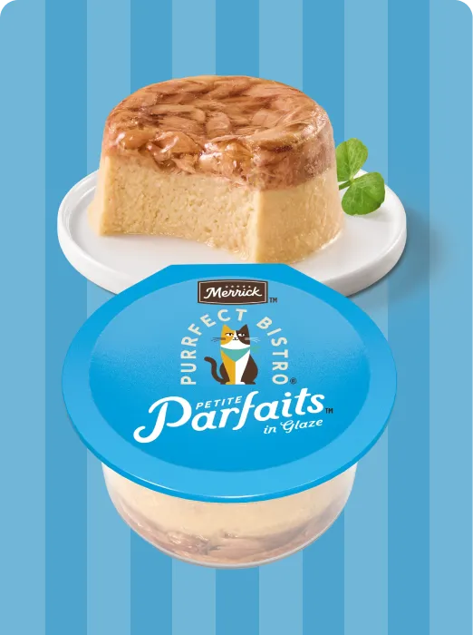 Merrick Purrfect Bistro Chicken and Tuna Mousse with Skipjack tuna Petite Parfaits package and product