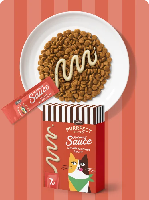 Merrick Purrfect Bistro Finishing Sauce Creamy Chicken recipe package and product