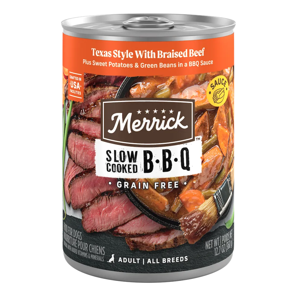 Merrick Texas Style with Braised Beef packaging.