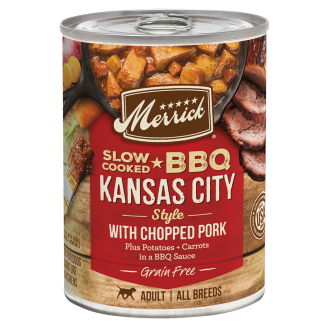 Merrick Grain-Free Wet Dog Food Slow-Cooked BBQ Kansas City Style with Chopped Pork Merrick Grain-Free Wet Dog Food Slow-Cooked BBQ Kansas City Style with Chopped Pork