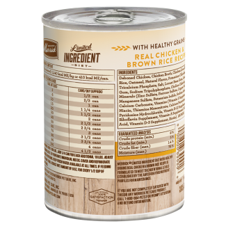 Limited Ingredient Diet Healthy Grains Real Chicken Canned Wet Dog Food Back of Can 