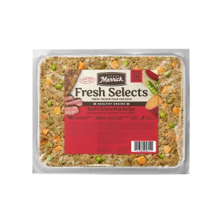Fresh Selects Beef &amp; Brown Rice Recipe with Sweet Potato, peas, apples and Beef Liver front of package