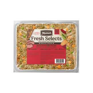 Fresh Selects Beef &amp; Brown Rice Recipe with Sweet Potato, peas, apples and Beef Liver front of package