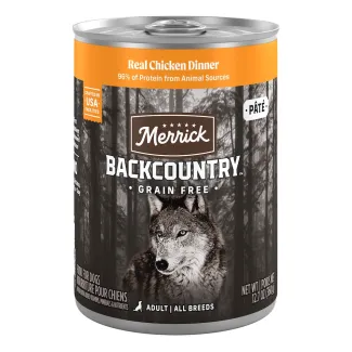 Merrick Backcountry Grain Free Real Chicken Dinner package.
