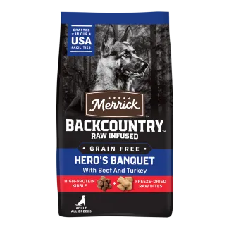 Merrick Backcountry Raw Infused Grain Free Hero's Banquest package.
