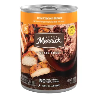 Merrick Grain Free Pate Real Chicken Dinner package.