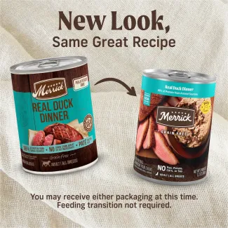  New look Merrick Grain free Pate Real Duck Dinner.