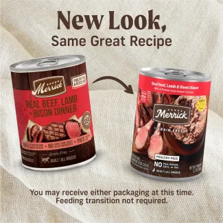 New look Merrick Grain Free Pate Real Beef, Lamb, and Bison Dinner