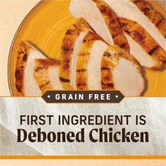 Grain Free. First ingredient is deboned chicken. 