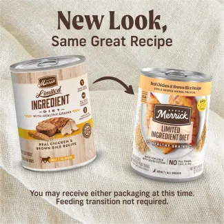 New look Merrick Limited Ingredient Diet Pate Real Chicken and Brown Rice Recipe.