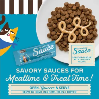 Merrick Purrfect Bistro Finishing Sauce Seafood Bisque with Lobster  Recipe. savory sauces for mealtime and treat time.