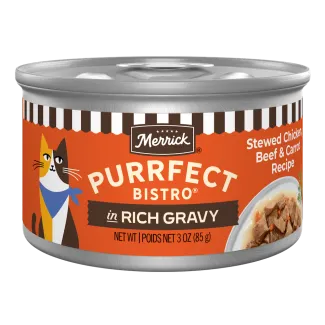 Merrick Purrfect Bistro Stewed Chicken, Beef and Carrot Recipe in Rich Gravy package
