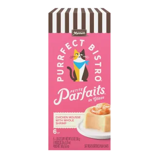 Merrick Purrfect Bistro Petite Parfaits in Glaze Chicken Mousse with Whole Shrimp package. 