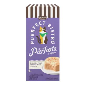 Merrick Purrfect Bistro Petite Parfaits in Glaze Skipjack Tuna Mousse with Chicken package. 