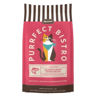 Merrick Purrfect Bistro Grain Free Salmon and Sweet Potato Recipe Dry Cat Food package