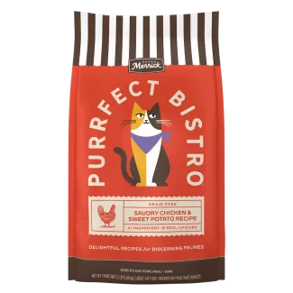 Merrick Purrfect Bistro Grain Free Savory Chicken and Sweet Potato Recipe Dry Cat Food package