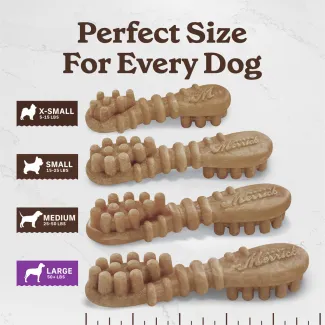 Merrick Fresh Kisses Peanut Butter and Banana dental dog treats come in the perfect size for every dog, medium to large.