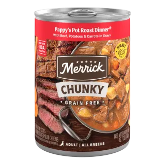Merrick Pappy's Pot Roast Dinner packaging.