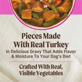 Pieces made with real turkey in delicious gravy that adds flavor and moisture to your dog's diet