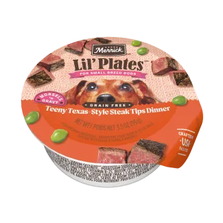 Merrick Lil' Plates Teeny Texas Style Steak Tips Dinner package.