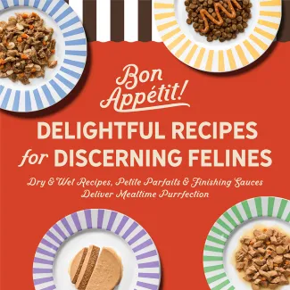 Wet and dry cat food serving ideas with petite parfaits and finishing sauces.