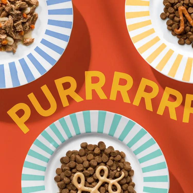 Purrrrrrrfection, plates on orange background